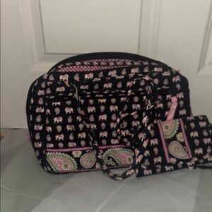 Vera Bradley Black and Pink Baby Bag Set with Glossy Finish